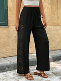 Wide-leg Pants With Side Cutout Floral Details, Drawstring, And Elastic Waist