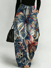 Elegant Floral Decorative Patterns Women's Cotton Denim Pants