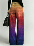 Women's Retro Gradient Pattern Printed Stylish Cutout Casual Denim Jeans