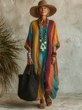 Artistic Rainbow-striped Cotton-linen Dress