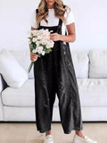 Women's Retro Distressed Loose Wide-leg Denim Jumpsuit