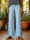 Artistic Color-block Print Cotton-linen Wide-leg Pants