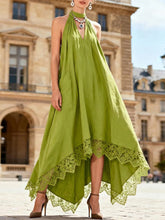 Women's Solid-color V-neck Sleeveless Loose-fit Cotton-linen Casual Dress