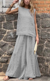 Women's Solid Color Casual Loose Stylish Sleeveless Top Pants Two Piece Suit