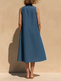 Women's Sleeveless Denim A-line Dress With High Neck