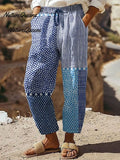 Women's Retro Polka Dot Art Print Casual Cotton And Linen Shirt