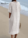 Women's Pocket Linen Dress(Convertible Dress With Front And Back Option)