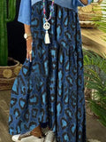 Ursime Vintage Leopard Denim Patchwork Raw Trim Maxi Dress