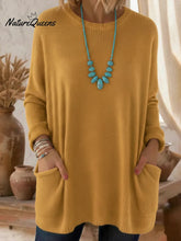 Cozy Loose-fitting Crew Neck Pocket Sweater Pullover