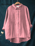 Women's Casual Solid Color Pleated Cotton And Linen Shirt