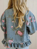 Women's Vintage Washed Floral Print Denim Jacket