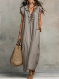 Women's Solid Color Ruffled Art Casual Fashion Cozy Cotton Linen Dress