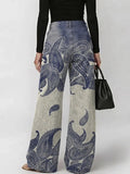 Women's Vintage Gradient Paisley Pattern Print Casual Fashion Cutout Jeans
