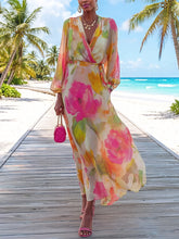 Women's Fashion Floral Art Print Casual Stylish Long Sleeve Comfortable Dress
