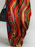 Women's Vintage Rainbow Stripe Art Print Casual Fashion Cutout Jeans