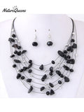 Bohemian Crystal Layered Necklace and Earrings Set