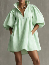 Women's Retro Striped Zip-up Dress