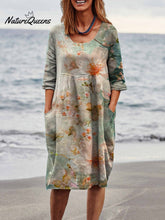 Spring Cherry Blossom Floral Close-up View Art Women's Linen Pocket Tunic Dress