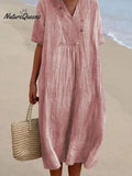 Women's Solid Color Cotton And Linen Short Sleeve Dress