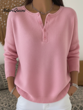 Women's Soft Solid Color Henley Collar Sweater Top