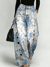 Vintage-style Elegant Floral Decorative Pattern Women's Denim Pants