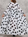 Women's Retro Polka Dot Art Print Casual Sheer Stylish Comfortable Long Shirt Dress