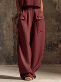 Casual Cargo Pockets Cotton-linen Wide-leg Pants