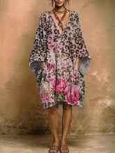 Women's Leopard Print V-neck Pocket Dress