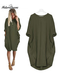 Women's Solid Color Loose Elegant Casual Long-sleeved Pocket Dress