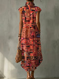Exotic-style Totem Decorative Patterns Women's No Sleeve Bud Collar Linen Cotton Dress