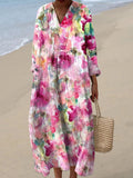 Women's Retro Colorful Pattern Print Casual Long Dress