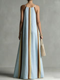 Women's Blue Striped Spaghetti-strap Dress