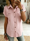 Women's Simple Cotton And Linen Short-sleeves Top