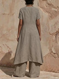 Women's Linen Loose Irregular Cut Design Ethnic Style Suit