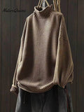 Women's Retro Solid Color Loose Elegant Half Turtleneck Casual Pullover Knitted Sweater