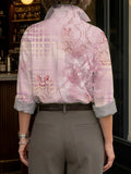 Women's Retro Floral Art Print Casual Cotton Shirt