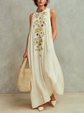 Women's Ethnic Floral Art Print Casual Stylish Comfortable Cotton Long Dress