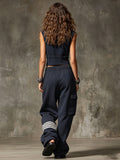 Casual Athletic Two-piece Set: Sleeveless Cotton Top With Half-zip And Pants