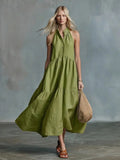 Women's Sleeveless Casual Loose Linen Button-down Dress