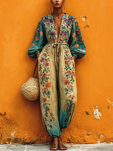 Women's Retro Floral Art Casual Stylish Comfortable Cotton Linen Jumpsuit