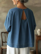 Elegant Open-back Design Denim Cotton Top
