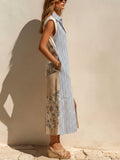 Mixed Print Patchwork Sleeveless Linen-blend Shirt Maxi Dress