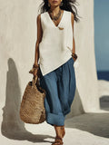 Women's Minimalist Cotton And Linen Sleeveless Set