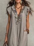 Women's Solid Color Ruffled Art Casual Fashion Cozy Cotton Linen Dress