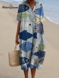 Women's Vintage Lovely Fish Art Print Flowy Dress