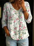 Art-inspired Botanical Print Women's Cotton Shirt — An Elegant, Casual, Versatile, And Soft Cotton Top