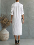 Women's Lapel Long-sleeve Cotton-linen Dress