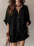 Women'S Casual Shirt And Shorts Set