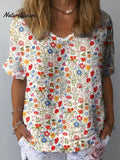 Women'sPastoral Floral Art Print Casual Cotton And Linen Shirt