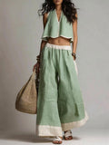 Women's Sleeveless Loose-fit Casual Top And Wide-leg Pants Set